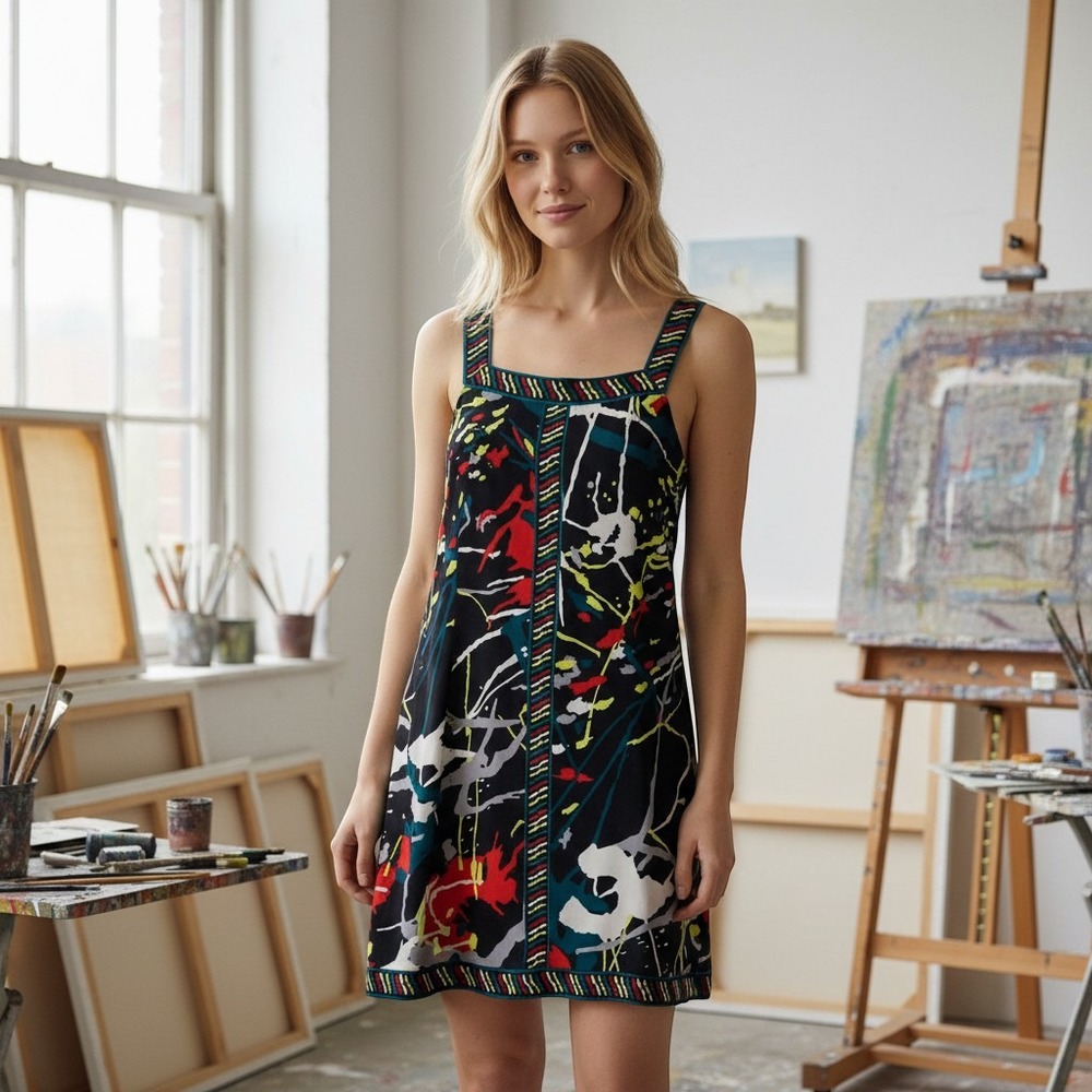 BCBGMAXAZRIA Abstract Paint Splatter Mini Dress Multicolor B555MEGA Mens M